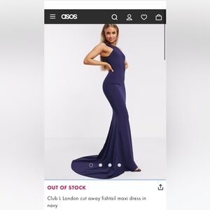 ASOS Club L London navy fishtail formal dress with open back